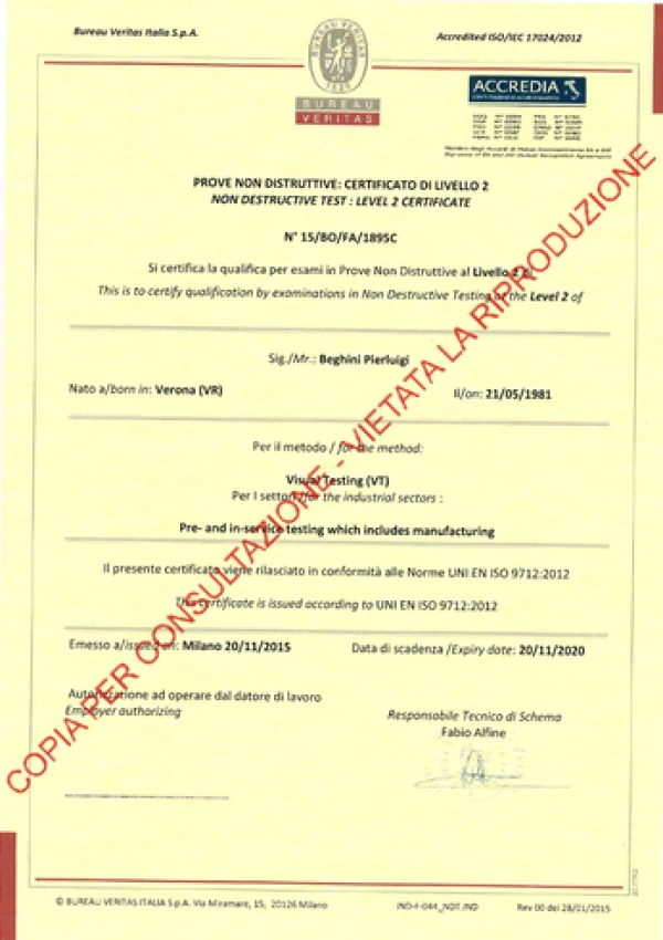 PND VT II LIVELLO UNI EN ISO 9712